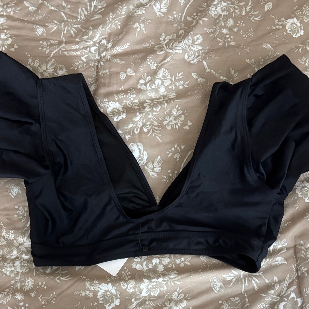 Black Ruffled Sleeve Top - Picture 3 of 3